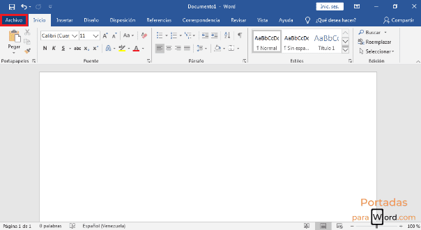 opcion de archivo de word