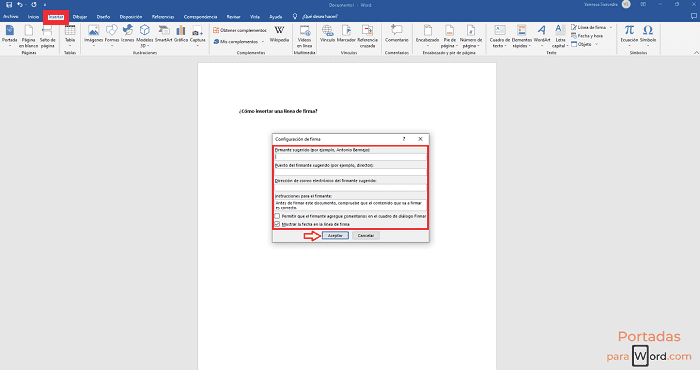 insertar configuracion para poner firma en word