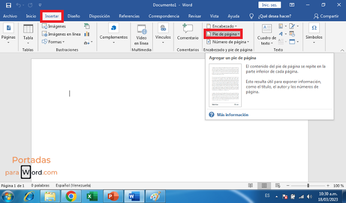 pie de pagina de word