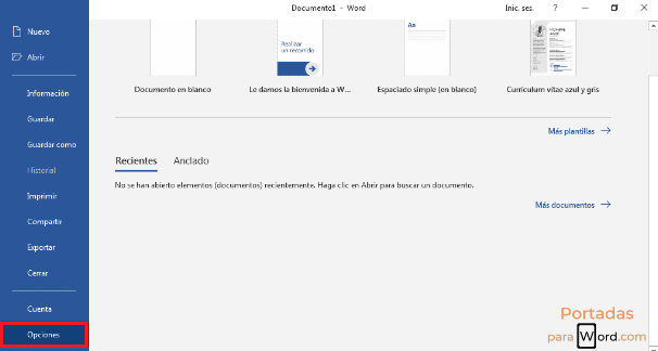 opciones de word