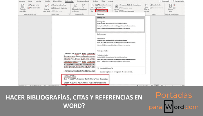 hacer bibliografias, citas y referencias en word