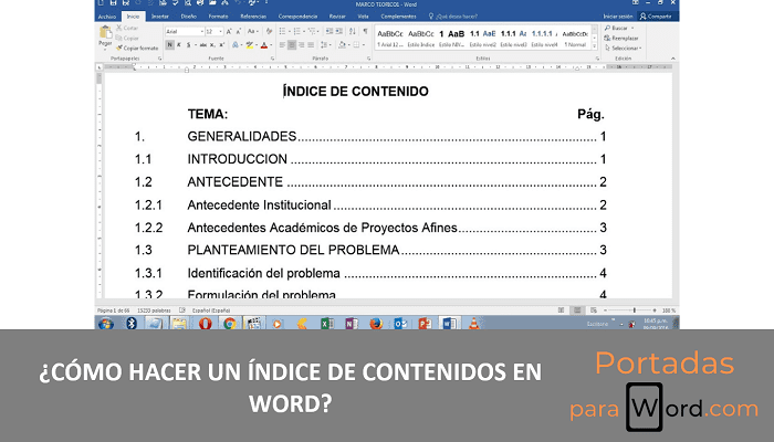 hacer indice de contenidos en word