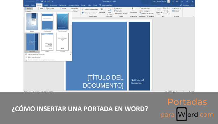 insertar portada en word